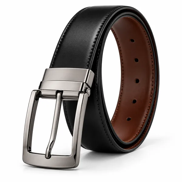 Reversible Dress Belt in black and brown leather